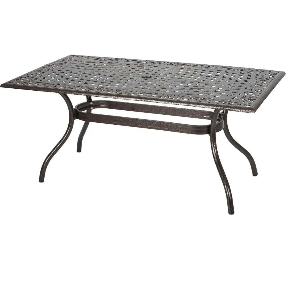 Outdoor Dining Table, Hammered Bronze, Aluminum with pre-drilled outdoor umbrella hole in the center