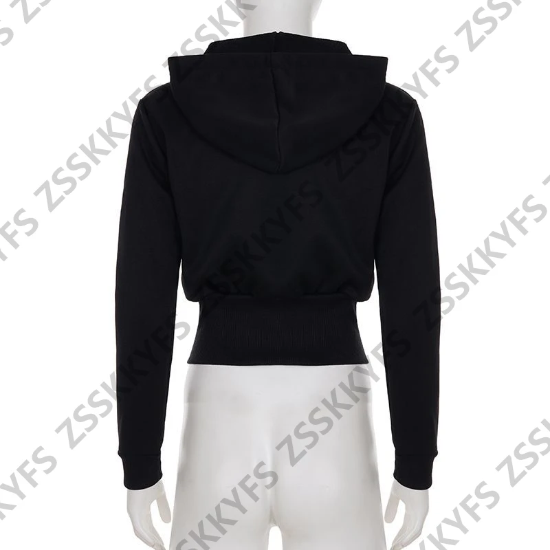 Winter Fashion Woman Streetwear Letter Hoodie Hot Girl Long sleeves Slim Women's Cropped Hooded Zip-up Y2k Clothes 2000s Hoody