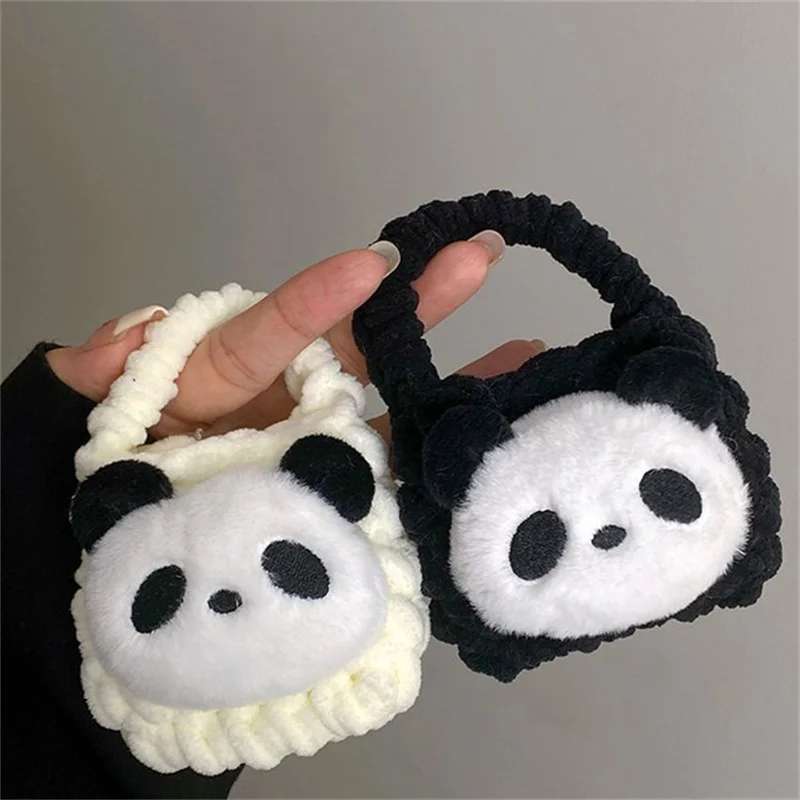 Women Girls Cute Cartoon Panda Mini Coin Bags Purse Black White Headphone Holder Organizer School Bags Pendant Keychain Kry Ring