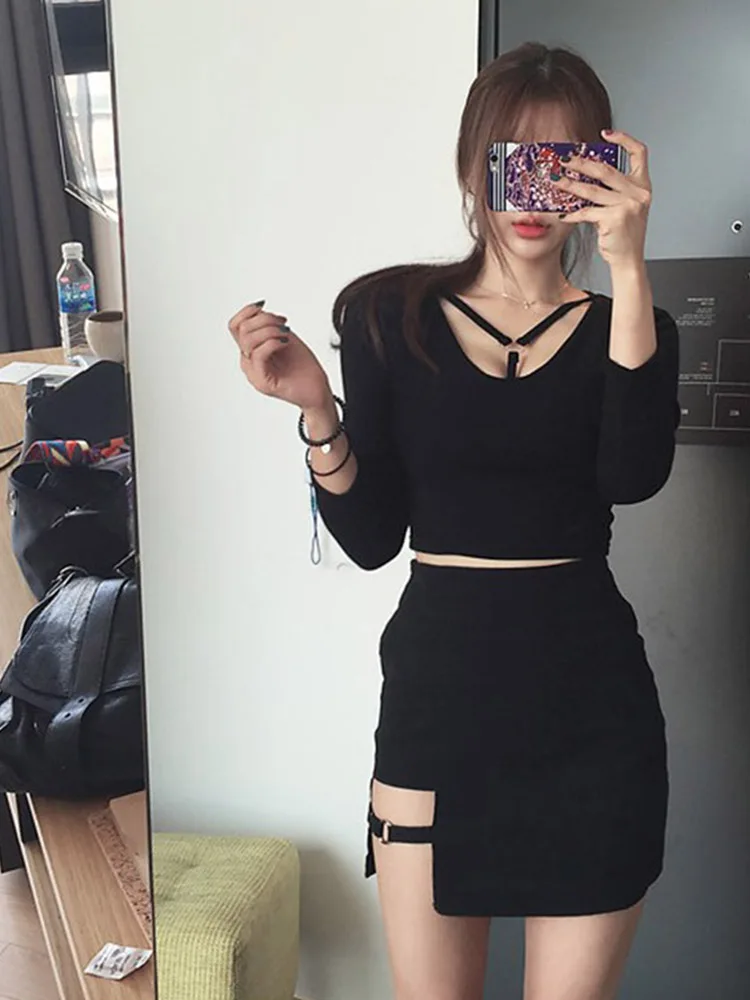 

Korean Style Black Package Hip Skirts Irregular Hem Pencil Micro Mini Skirt Sexy Slim Women Party Skirts