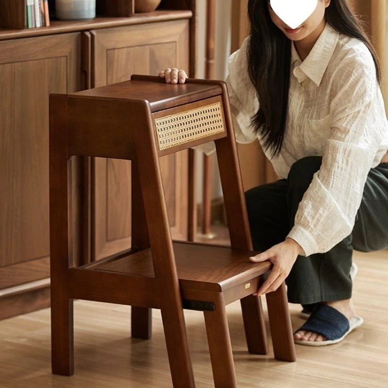 

Складной табурет-лестница JC из ротанга и массива дерева, двухступенчатый, многофункциональный, для дома, устойчивый, двойного назначения