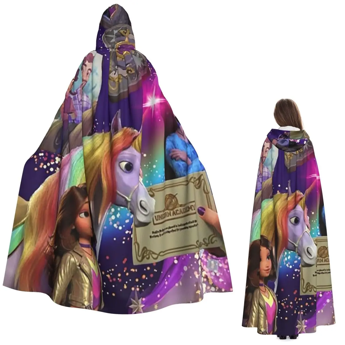 

Длинный плащ с капюшоном для девочек в стиле единорога, средневековый костюм ведьмы, накидка для косплея, пальто на Хэллоуин для взрослых, унисекс