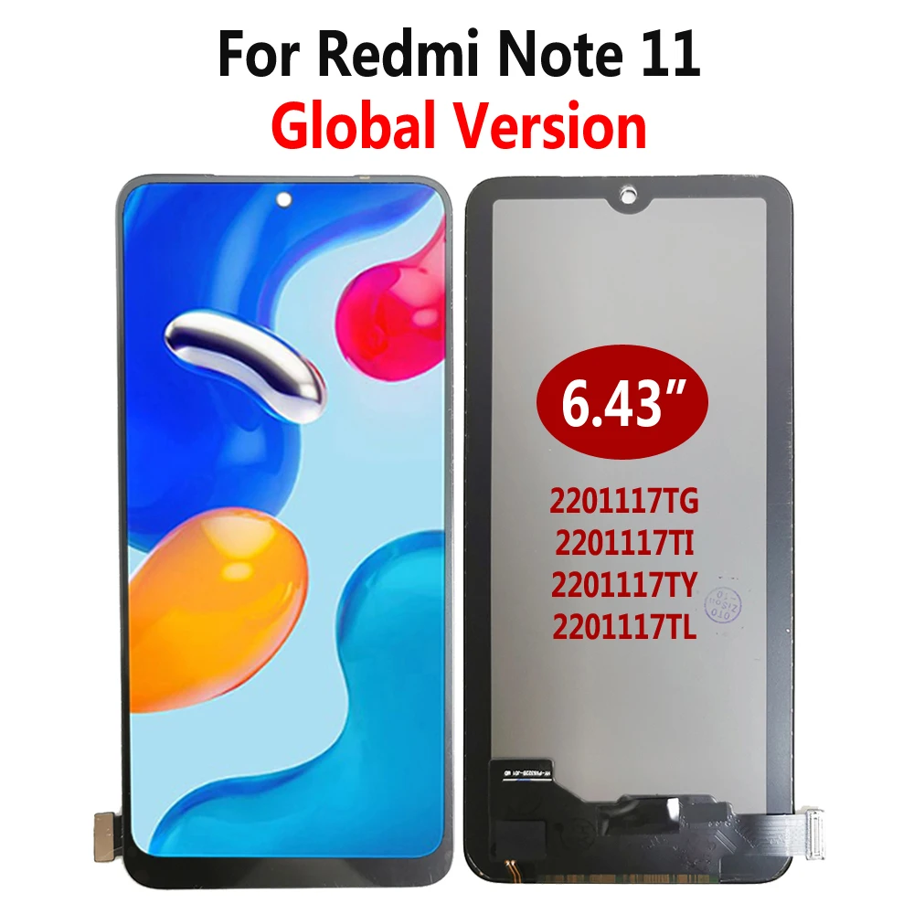 LCD met frame voor Xiaomi Redmi Note 11 Global 2201117TG 2201117TI 2201117TY 2201117TL / Redmi Note 11 4G 21121119SC / Redmi Note 11 5G 21091116AC wereldwijd scherm Touch Digitizer