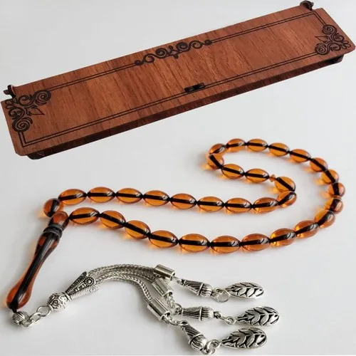 Vipfoni Wood Embroidered Powder In Box Amber Prayer Beads