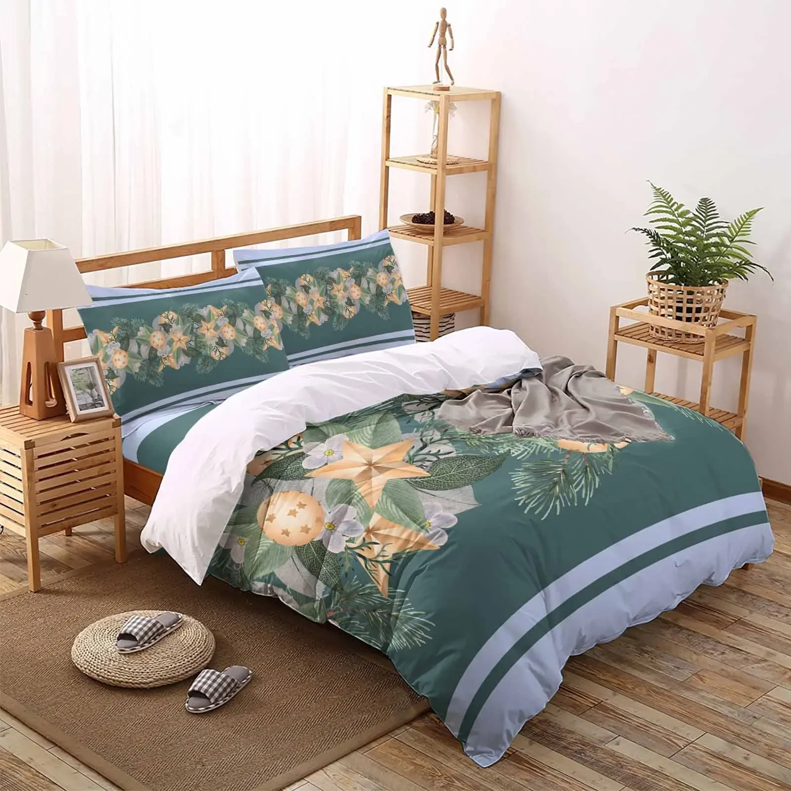 Plant Pine Needle Lantern The 4piece Textile Set on the Bed Includes Two Pillowcases One Duvet cases One Bedsheet Customization