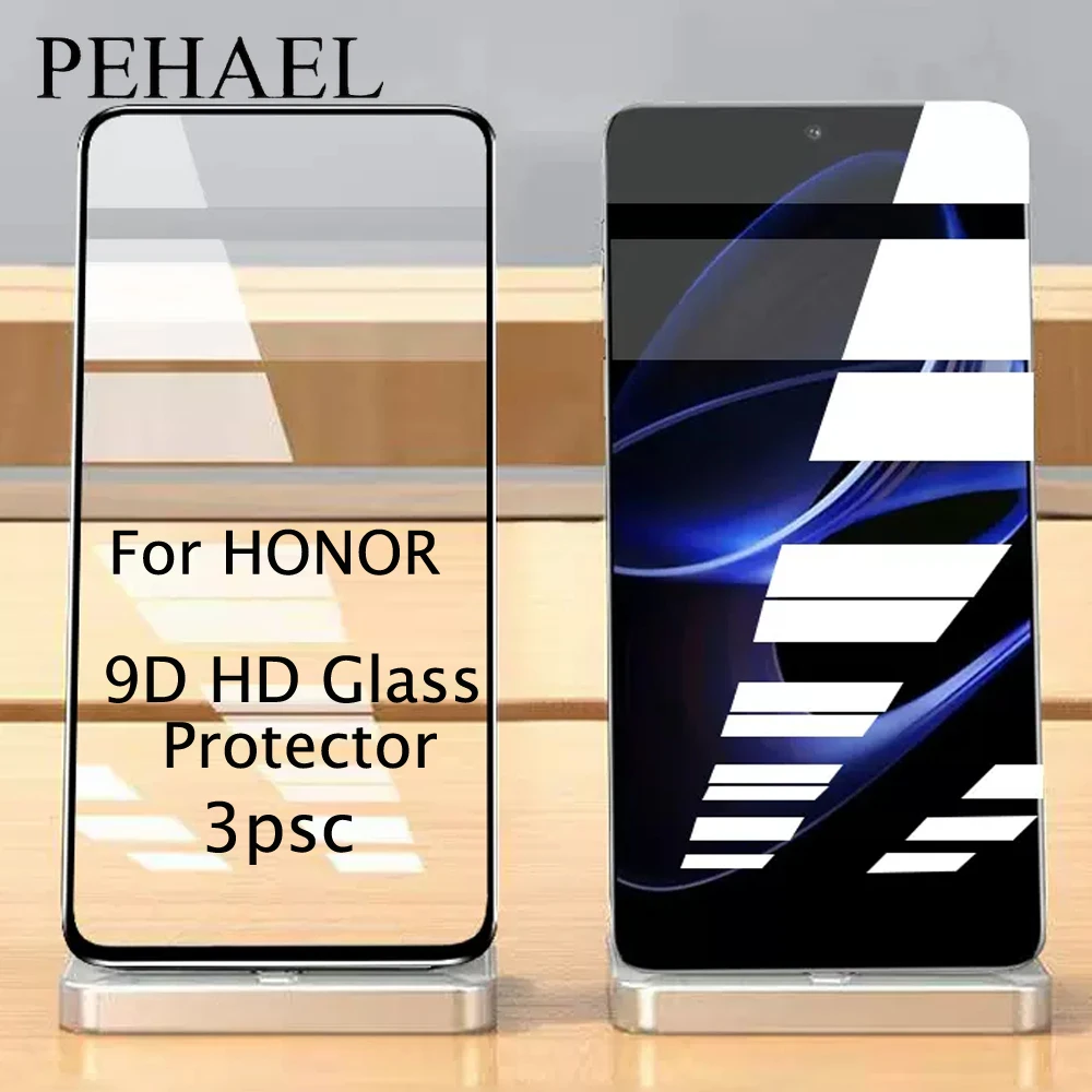 PEHAEL 3Pcs Full Cover Black Edge HD Tempered Glass Screen Protector For HONOR Y92019 Y8P Y7P Y7A Y7 Y6S Y6P Y6 Y5 X9 X8 X7 X6