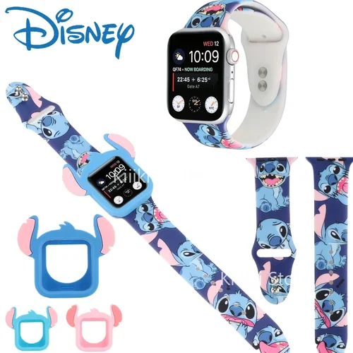 La correa de reloj Disney Stitch es adecuada para Apple IWatch 2/3/4/5/6 generación, correa de reloj deportiva de silicona, funda protectora para reloj
