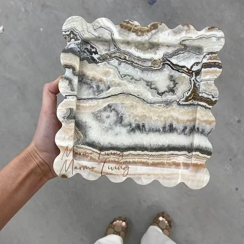 French Vintage Wabi Sabi Natural Marble Scalloped Tray Korean Blogger Designer Ins Style Storage Aromatherapy Tray