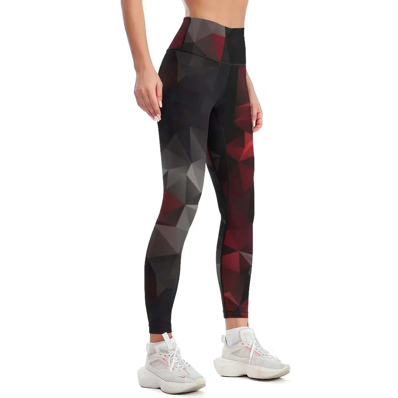 Abstract background of triangles polygon wallpaper in black red colors 1 Leggings Women's fitness trousers Womens Leggings
