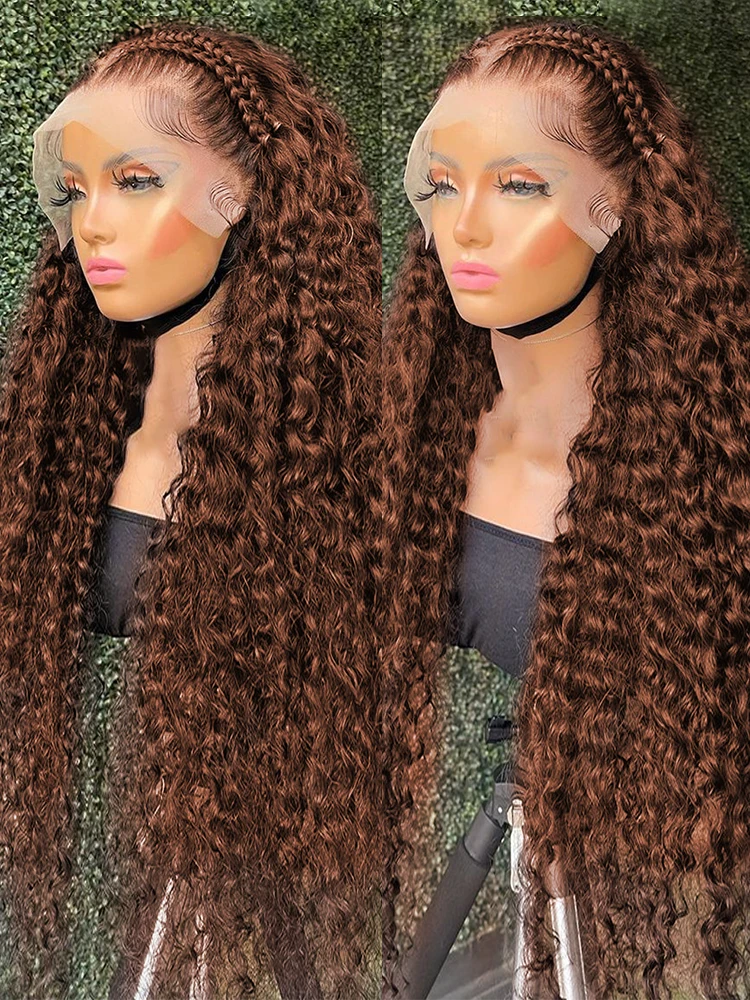 40 Inch Brazilian 250 Density Chocolate Brown Curly 13X6 Lace Frontal Human Hair Wig Deep Wave Colored Lace Front Wigs For Women