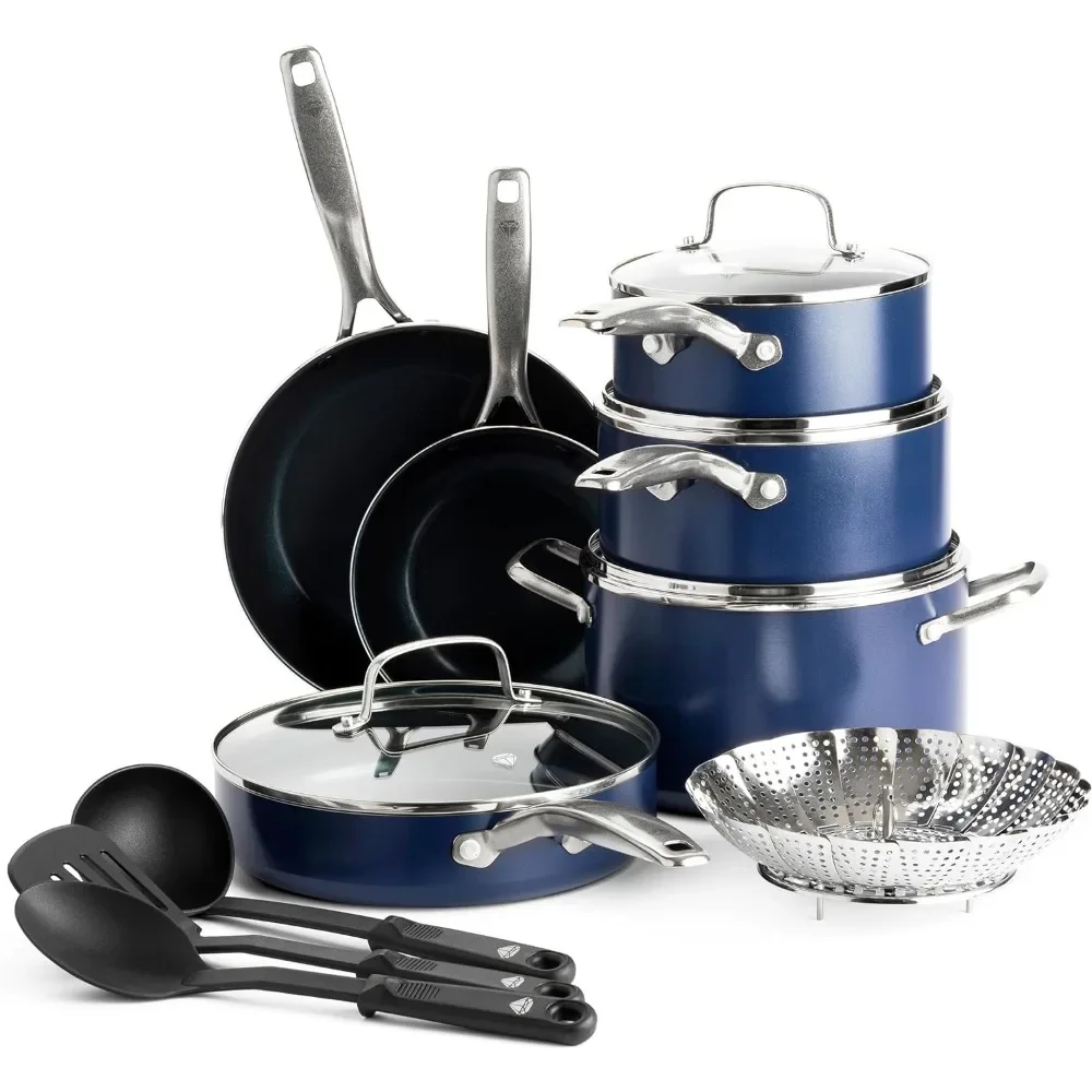 

Cookware Diamond Infused Ceramic Nonstick 20 Piece, PFAS-Free, Dishwasher Safe, Oven Safe, Cookware Bakeware Pots and Pans Set