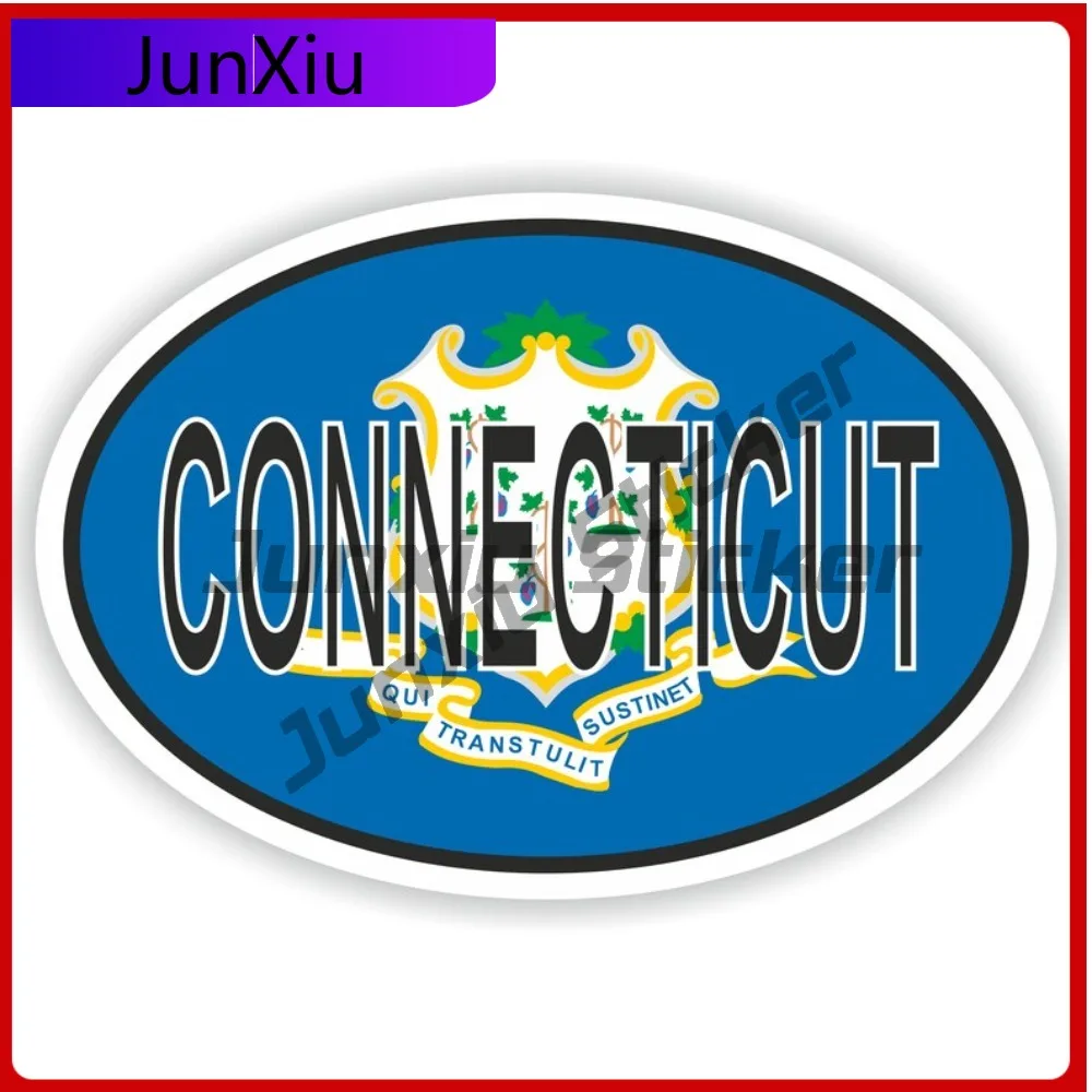Овальная наклейка с флагом Коннектикута, водонепроницаемая, для автомобиля
