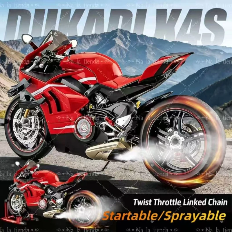 

Large decoration project birthday gift For Ducati V4s Ignite Start Smoke Effect 1:6 Panigale motorcycle alloy simulation model 3