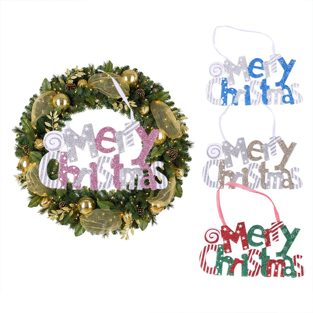 

4 Pcs Christmas Listing Decor Merry Glitter Sign Decorations Home Hanging Ornament for
