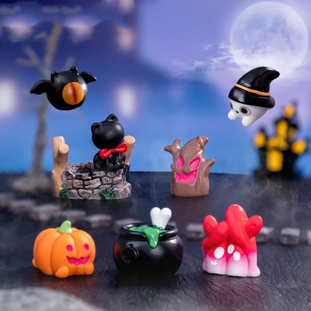 Ghost Mini Pumpkin Resin Doll Black Cat Bat Hallowmas Doll House Accessories Tree Miniature Scene Halloween Ghost Miniatures