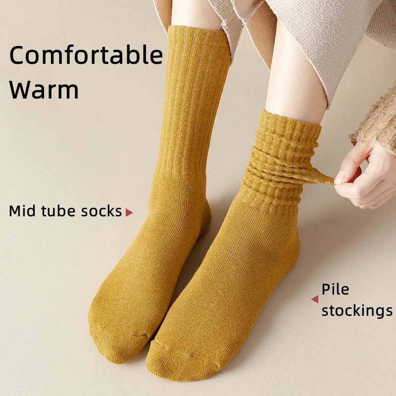 Autumn  Winter New Women\'s Socks Solid Plus Cashmere  Warm All-match Business Casual Socks