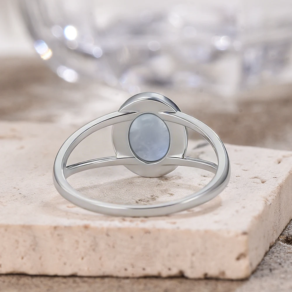 Ring aus 925er-Sterlingsilber mit natürlichem Moostone, oval, 8 x 10 mm, schlichtes Design, leichter Naturstein-Ring, Geschenke, edler Schmuck für Frauen – Detail 7