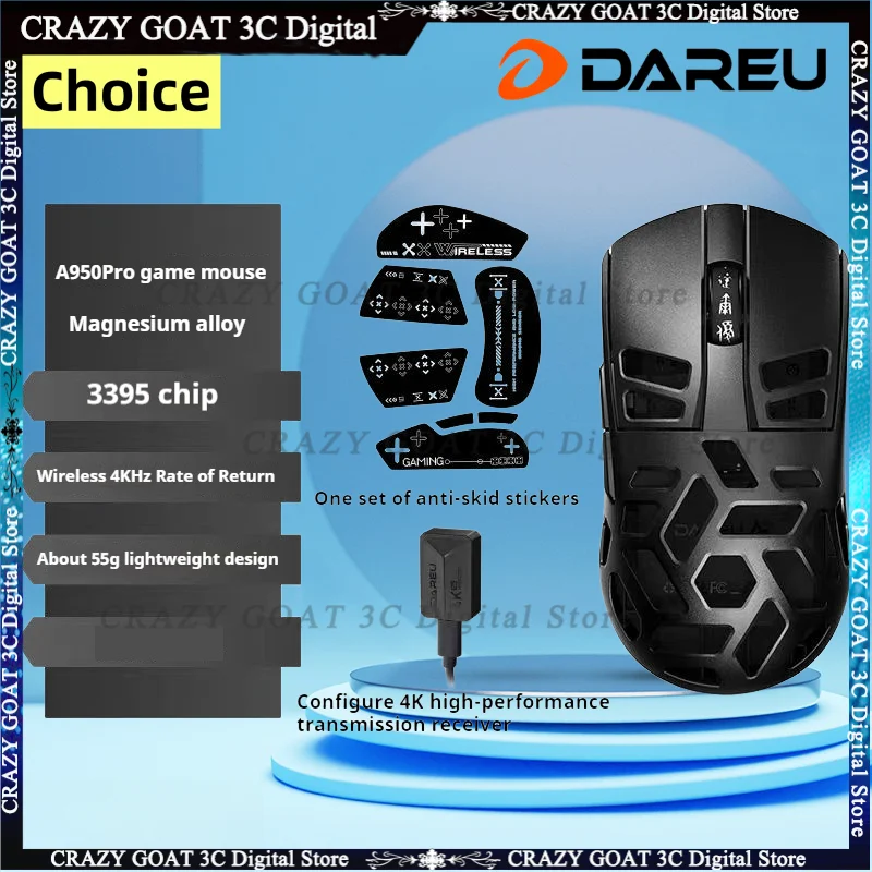 

DAREU a950 pro 4k Wireless Bluetooth Mouse RGB Portable Tri-mode Paw3395 4k Gaming Mouse For Computer Keyboard Pc Office Mice