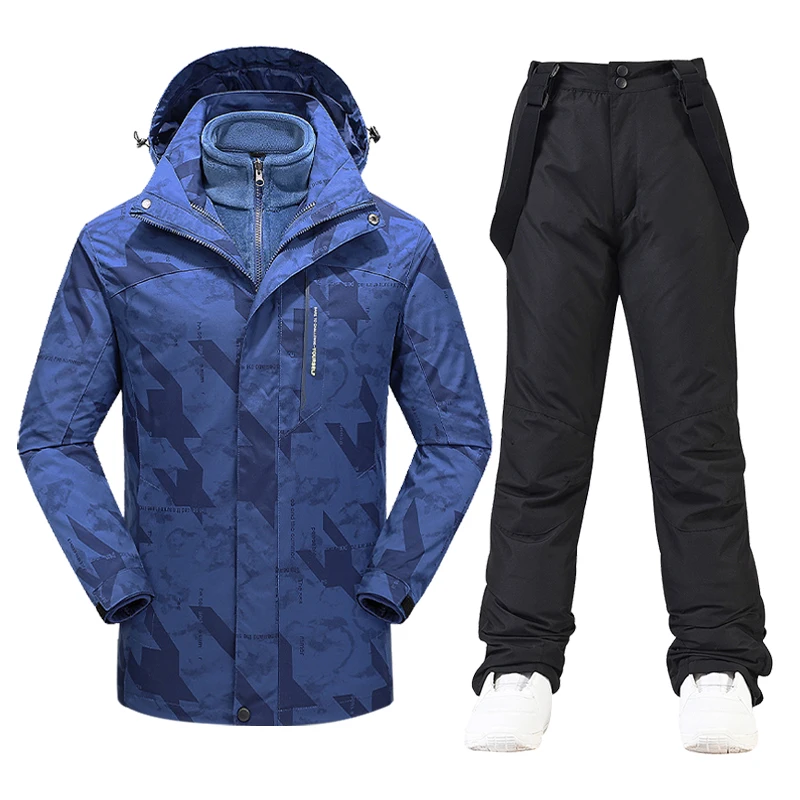 New Men's Ski Suit Brands Waterproof Windproof Thicken Warm Snow Coat Winter Skiing And Snowboarding 3 In1 Jacket and Pants Set