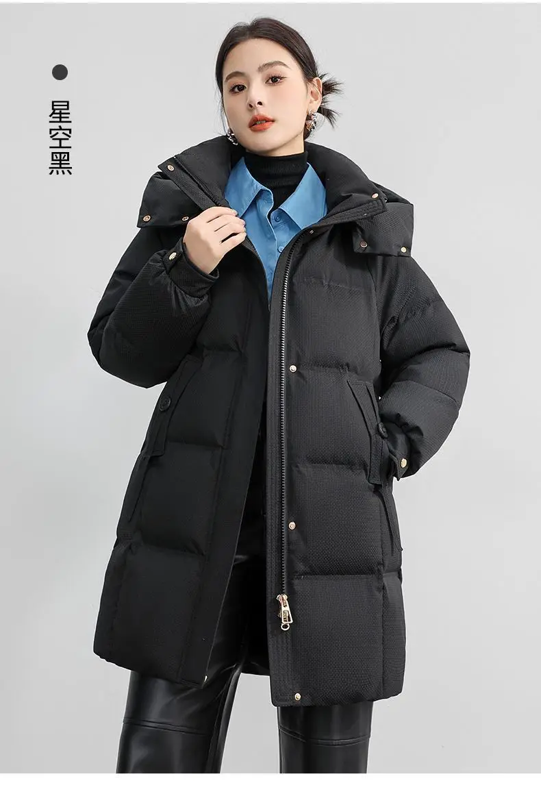 Women Hooded Parkas Coats Mid Lenth Jacket Solid Oversize Zipper Long Sleeve Thick Loose Fit Office Lady Casual Winter 2025