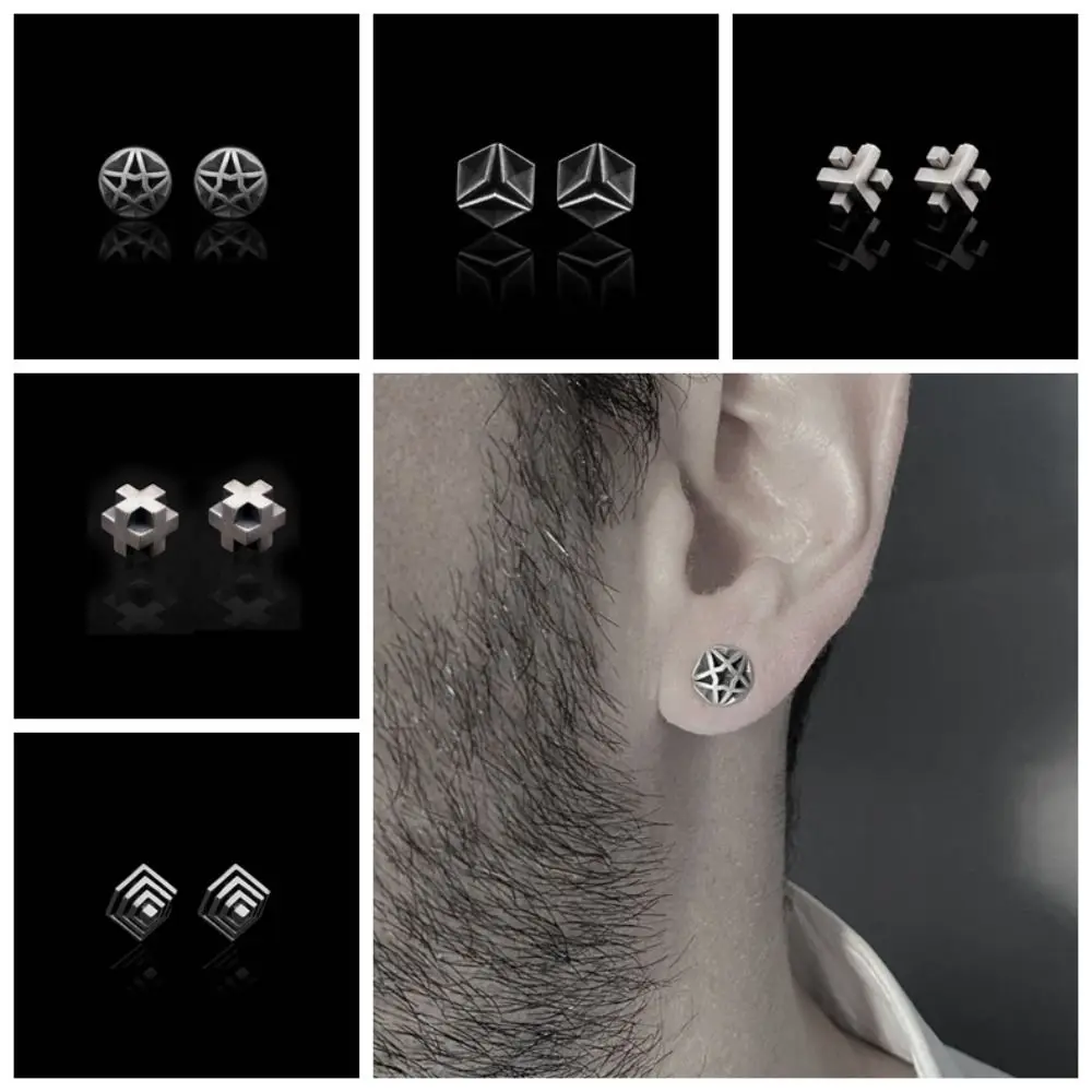 Daily Korean Style Punk Men's Earnings Stereoscopic Solid Color Geometric Stud Earrings Street Wear Alloy Hip Hop Earring Men