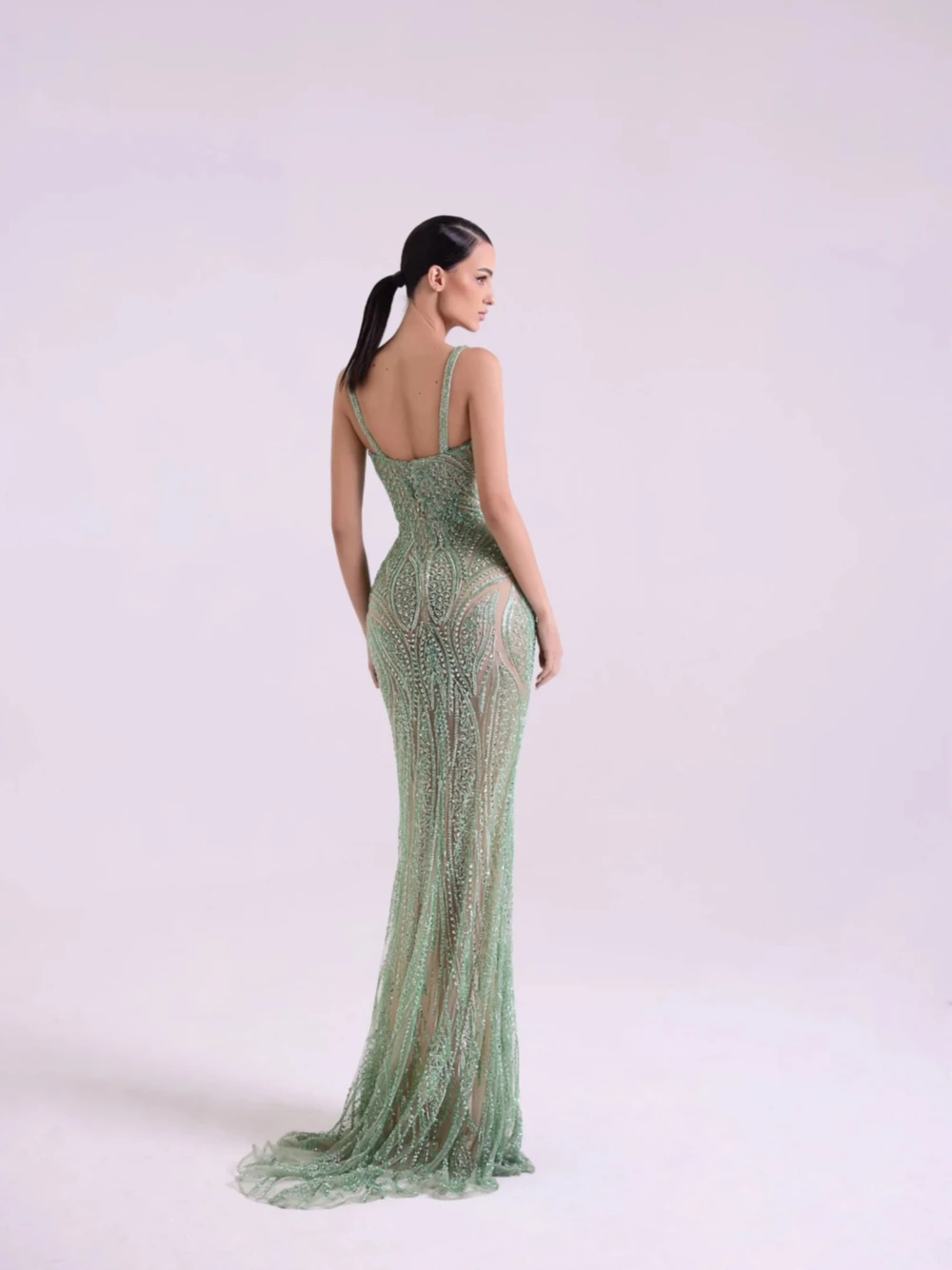 Illusion Straight Evening Dress Sweet High Slit Beaded Sequins Customized Prom Gown Charming Women Party Formal Cocktail Wear