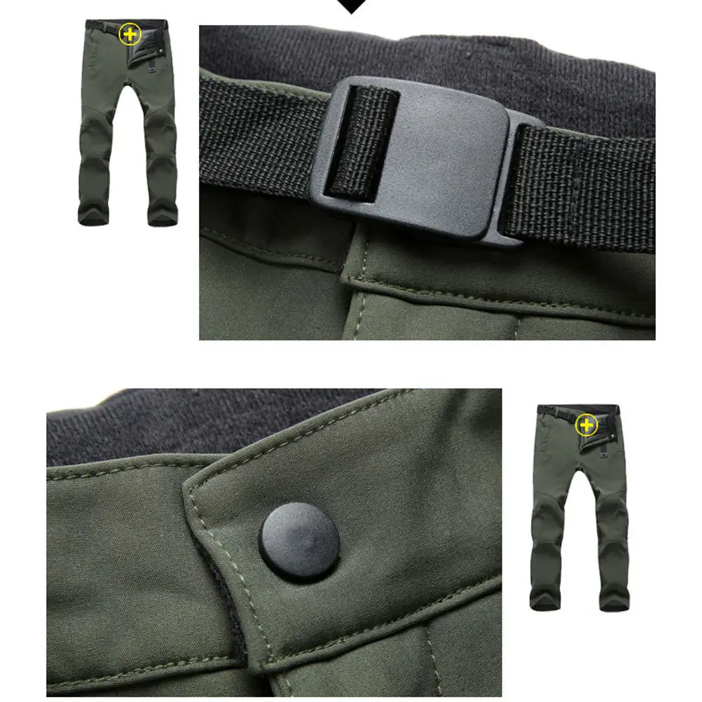

Fleece Lined Waterproof Skiing Pants Green Size L Windproof Outdoor Running Hiking Climbing Mountaineering Sports Trousers