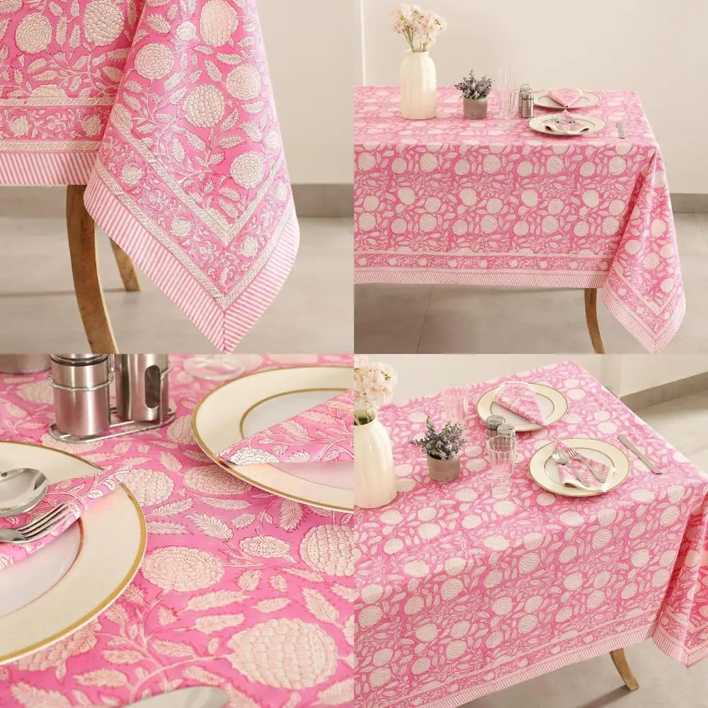 

10-местная хлопковая скатерть с цветочным принтом, 72x135, моющаяся и устойчивая к выцветанию, идеально подходит для весны, Пасхи, на открытом воздухе и праздничных мероприятий, хит продаж