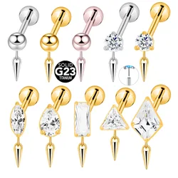 ASTM F136 G23 Titanium Teardrop Marquise Rectangle Drop Labret Threadless Piercing Rhombus Triangle CZ Daith Conch Lip Earring