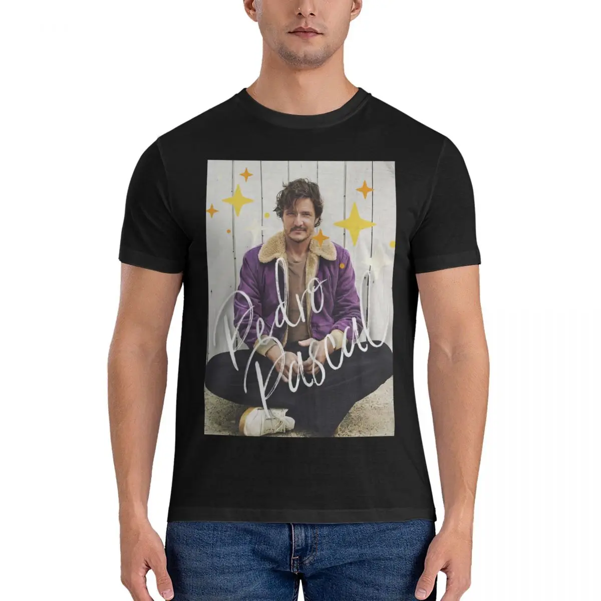 Stars T-Shirt for Men Pedro Pascal Funny 100% Cotton Tees Crew Neck Short Sleeve T Shirt Unique Clothing