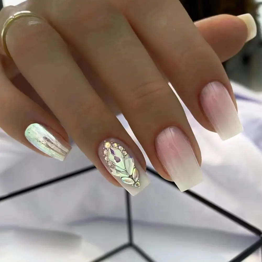 24 pezzi manicure fai da te stampa sulle unghie lunghe unghie finte in cristallo francese ballerina