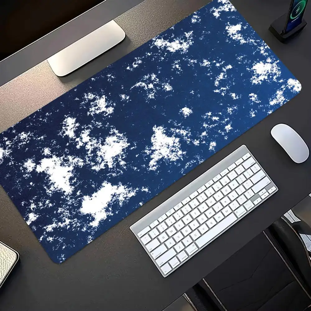 Navy Blue White Speckled Texture Large XXL Gaming MousePad Non-Slip Rubber Base Extended Keyboard Desk Mat Mousepad Office Decor