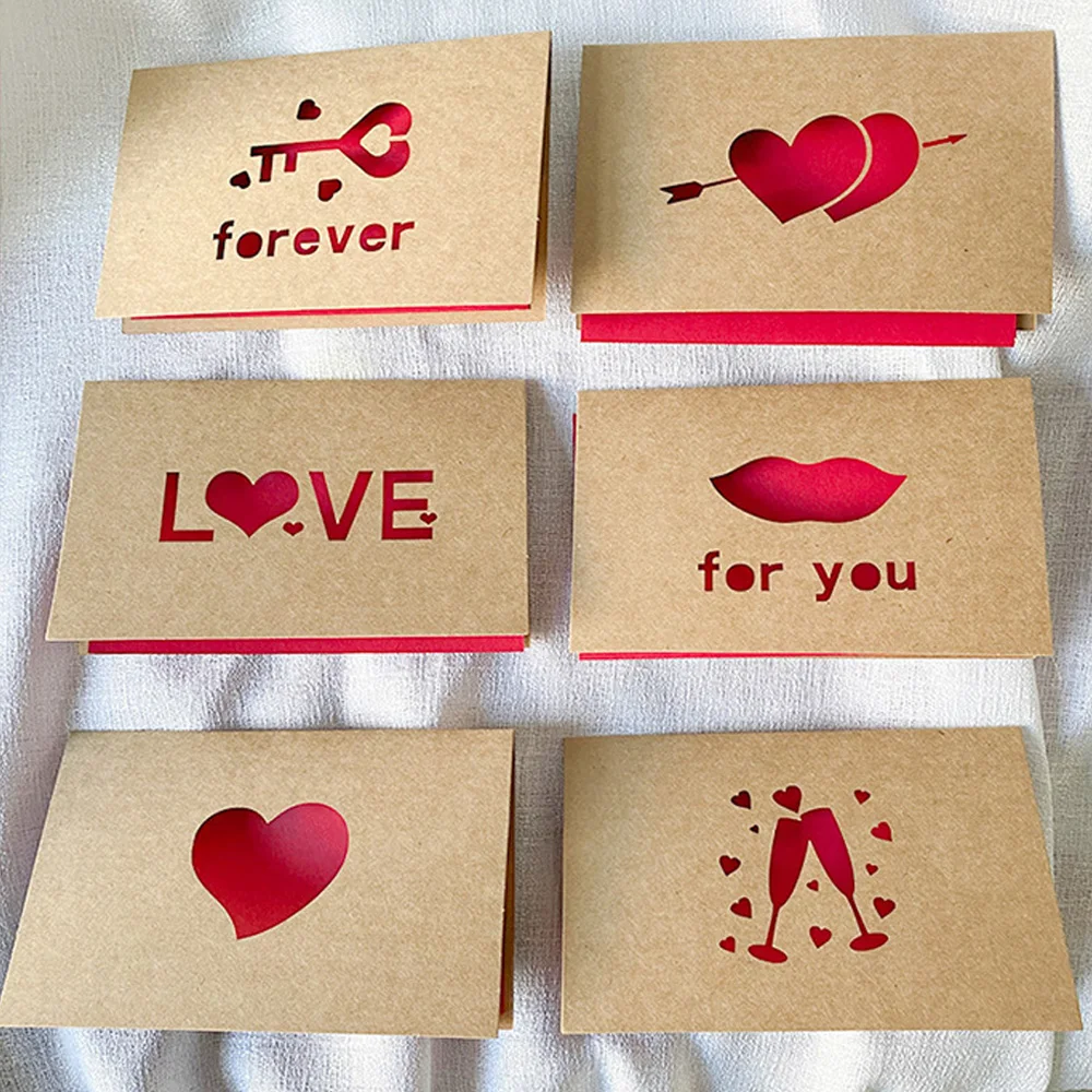 

Love Gift Cards Red Kraft Paper Invitation Wedding Happy Valentines Day Greeting Card Festival Party Supplies Decoration Mixed