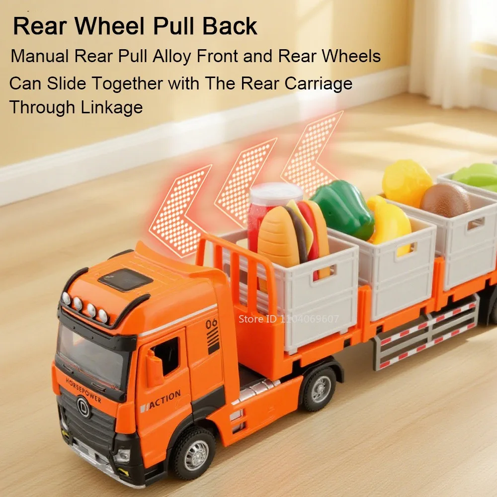 1:32 Trailer Container Transport Vehicle Model Toys Metal Diecast Sound Light Doors Opened Pull Back Toy Vehicles for Boys Gifts