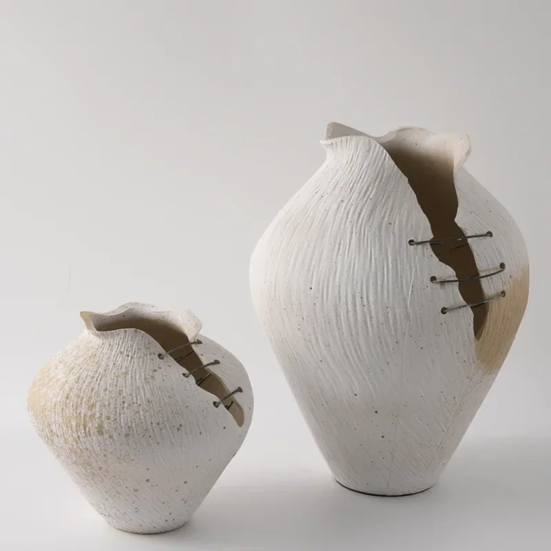 Special-shaped ceramic vase, living room flower arrangement, wabi-sabi antique soft decoration designer flower ware