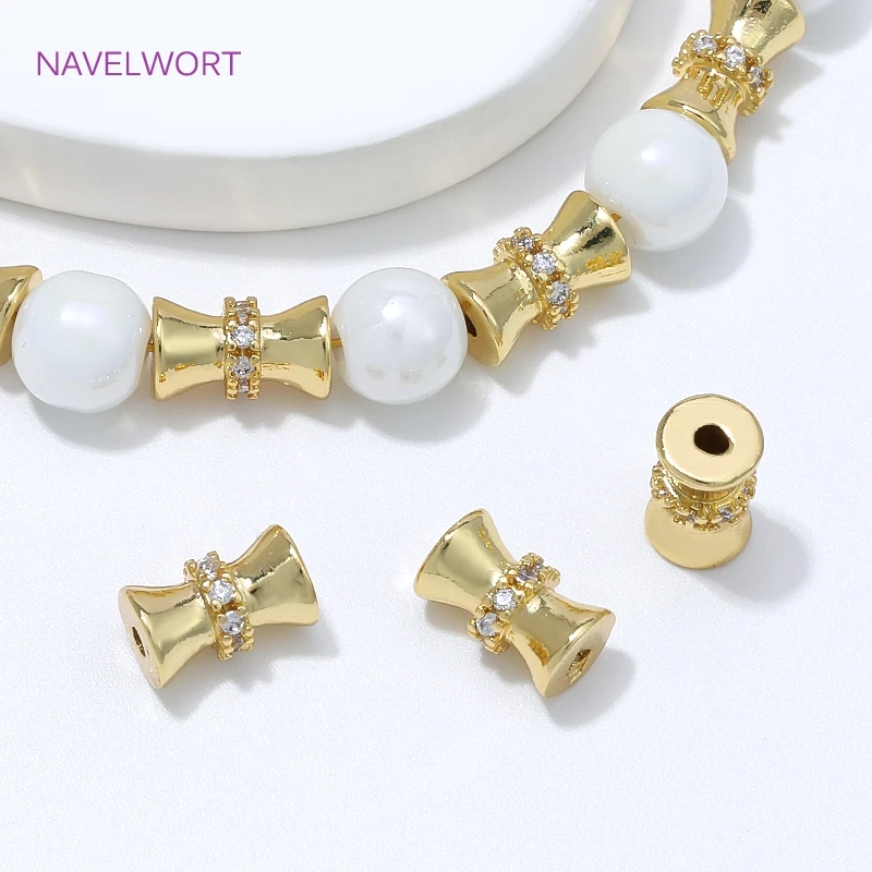 8mm*4.7mm Brass Beads Separators 18K Gold Plated Zircon Bow Bowtie Shape Spacer Beads,DIY Bracelet Jewelry Making Accessories
