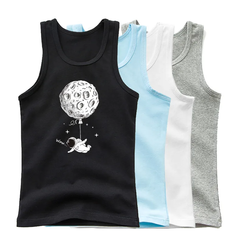 Summer Kids Rocket Tank Top School Children Sleeveless T Shirt New Kids Cotton Sport Vest