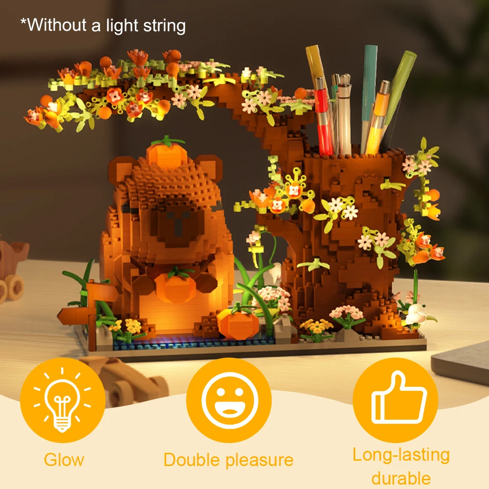 

1880pcs Capybara Building Block Pen Holder Micro Building Block Capybara Mini Brick Figures Toys Animal Theme Desktop Decoration