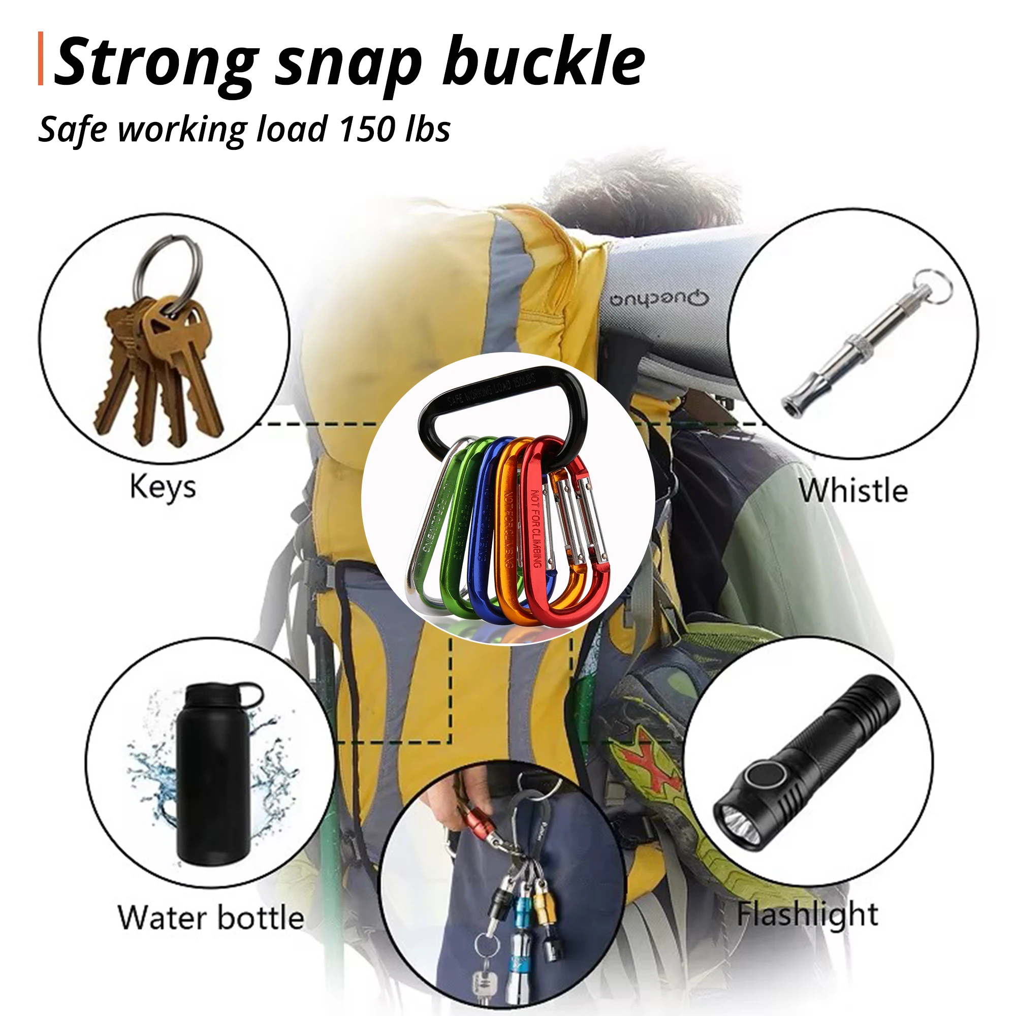 9mm Carabiner Spring Snap Hook Spring Link Hook Clip Hook D-ring Snap Hook Aluminum Backpack Hanging Keychain Not for Climbing