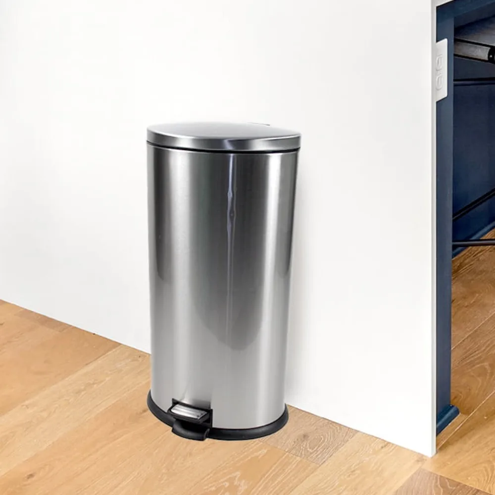 Better Homes & Gardens 7.9 Gallon Trash Can, Oval Kitchen Trash Can, Stainless Steel