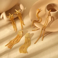 2024 Fashion Stainless Steel Gold Color Bar Long Thread Tassel Drop Earrings For Women Glossy Geometric Earring Wedding Jewelry