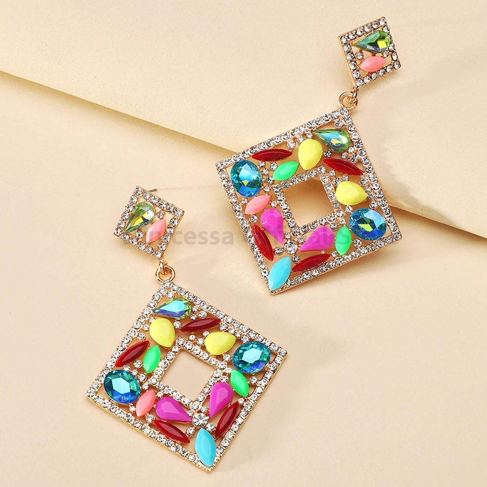 New Creative Design Multicolor Resin Crystal Glamorous Decor Dangle Drop Earrings For Women Trendy Luxury Wedding Party Jewelry