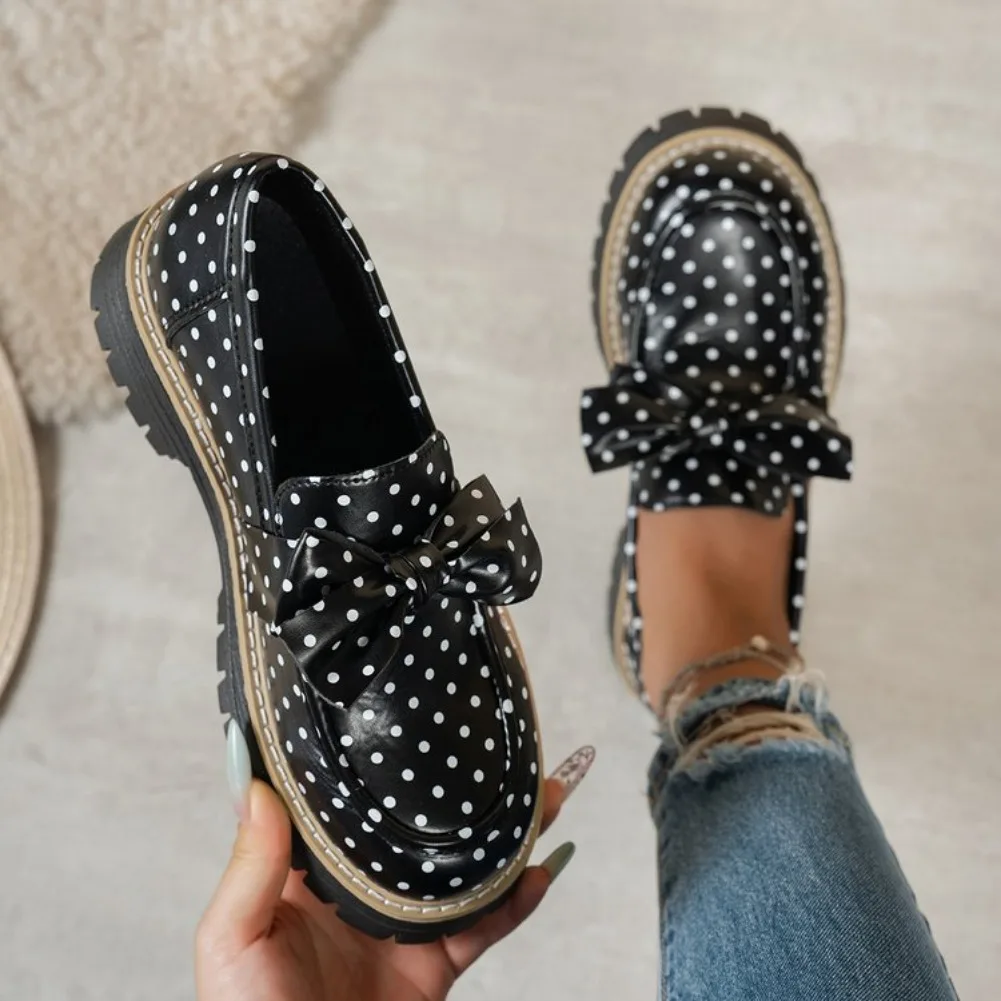 2026 New Retro Women Polka Dot Bow Knot Sneakers  Style Round Toe Fashion Casual Sneakers Women Shoes for Women Zapatos De Mujer view 6