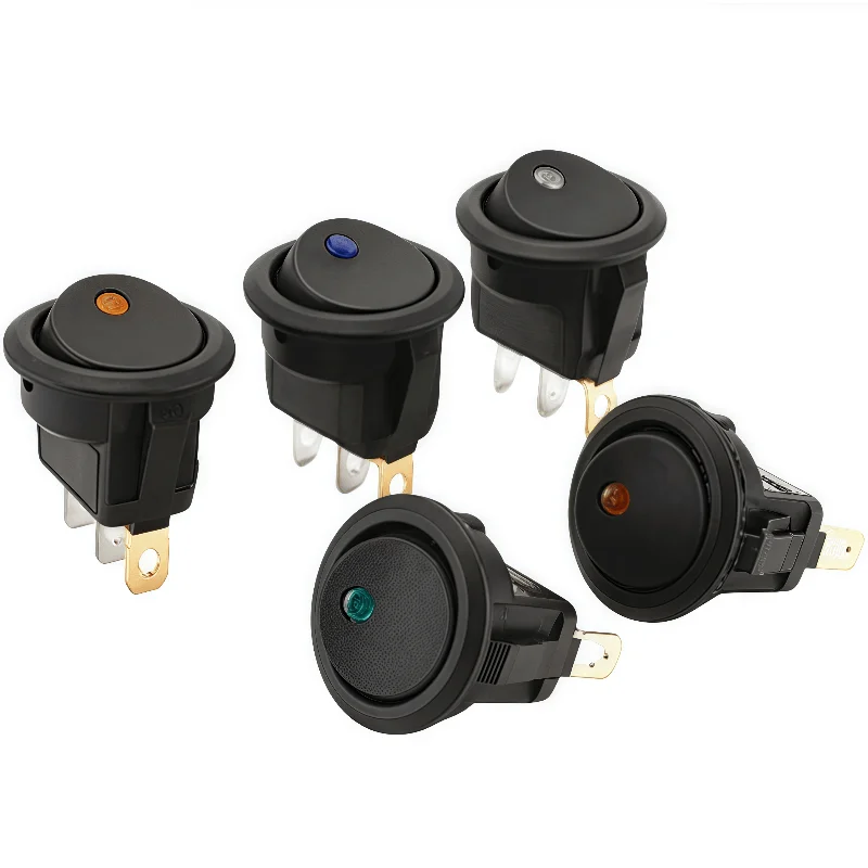 

Round switch automobile change boat-shaped warping power round switch 12V cat eye with light 2 gears 3 feet open hole 20MM