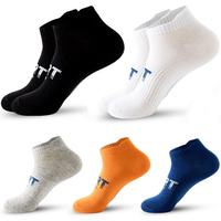 5 Pairs Men's Ankle Socks Short Athletic Breathable Sports Mesh Low Cut Boat Casual Cotton Socks with Letters Print
