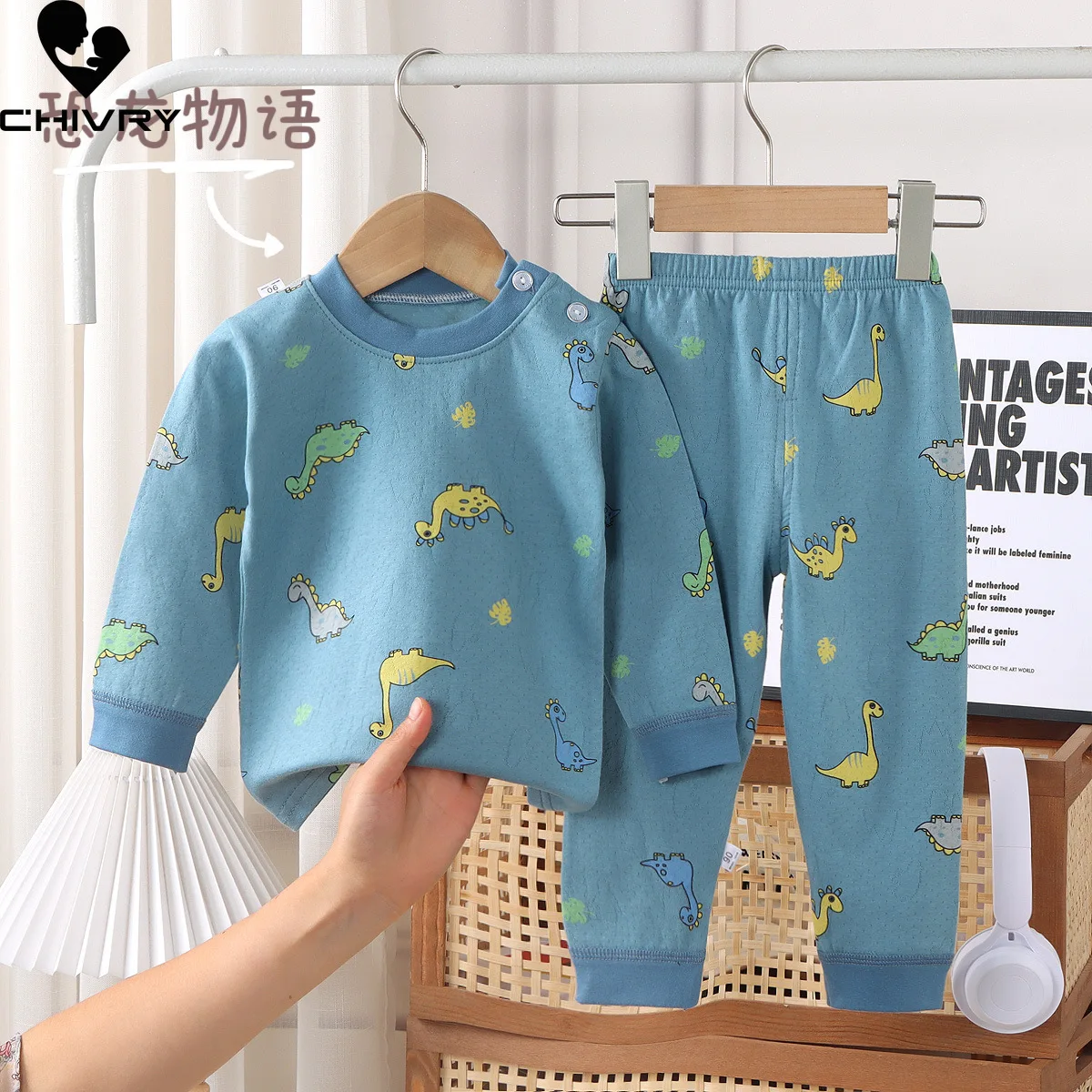 Set piyama lengan panjang bayi, baju tidur motif kartun lucu, atasan kaus lengan panjang dengan celana musim gugur dan dingin 2023