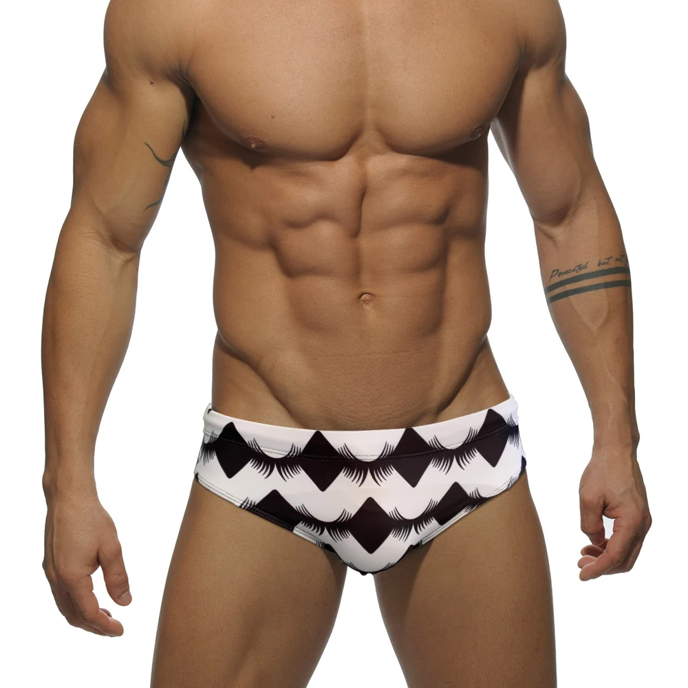 Summer Men Push Up Pad Swim Briefs Sexy Male Low Waist Bikini Graffiti Swimwear Sport Quick Dry Breathable Surfing Trunks