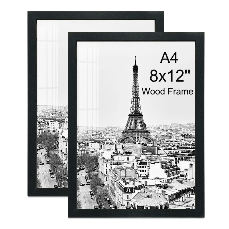 2pcs A4 black photo frame Wood picture frame Certificate document frame 21x30cm Poster Frame Dual Purpose Put and Hang