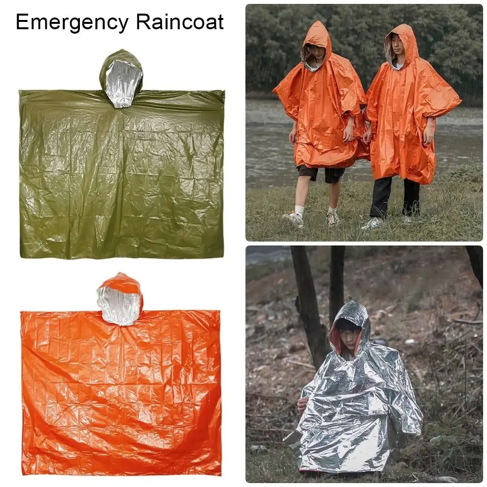 

1Pcs Hiking Travel Tent Rainwear Emergency Raincoat Waterproof Heat Reflective Camping Rain Poncho Hooded Sleeve 3 In 1