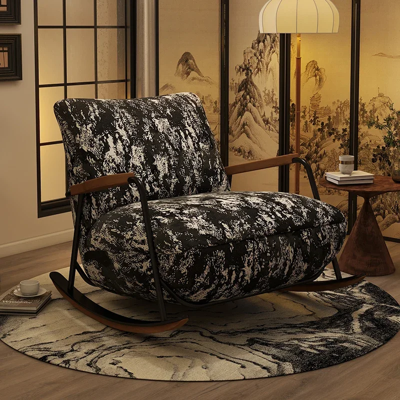 Retro ink rocking chair Internet celebrity light luxury fabric lazy sofa living room can lie down